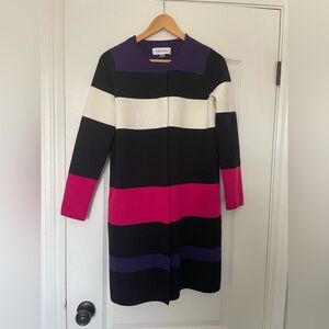 Calvin Klein Women's Striped Zipped Cardigan - Black, White, Pink, and Purple